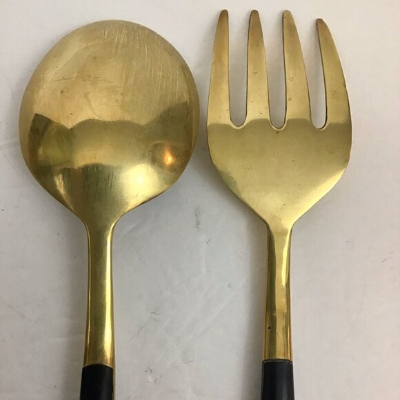 Bangkok Jewels Kitchen Serving Utensils Large Fork and Large Spoon Set Gold Tone - Picture 7 of 8